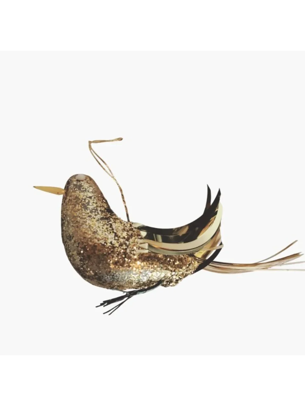 Gold Glitter Bird Ornament Foil Feather Vintage Holiday Décor